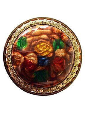 Vintage Reverse Carved Lucite Brooch Gold Tone Floral Pin 1950s New Old Stock